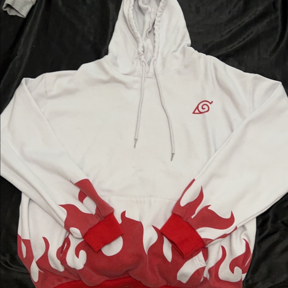 mens red and white flame naruto Japanese Anime Hatake Kakashi hoodie